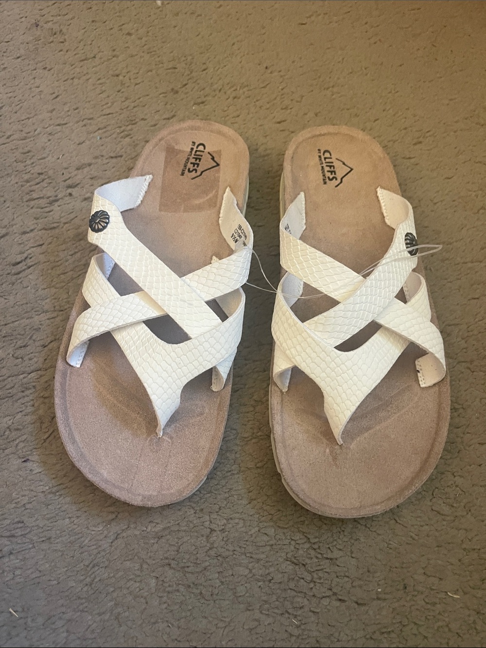 Cliffs by WHITE MOUNTAIN White Textured Crisscross Slide Sandals